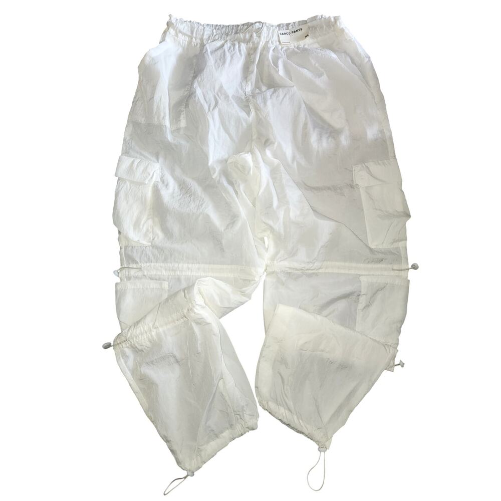 Faded Rose Parachute Baggy Jogger White Nylon 90s Y2K Cargo Pants Size XL